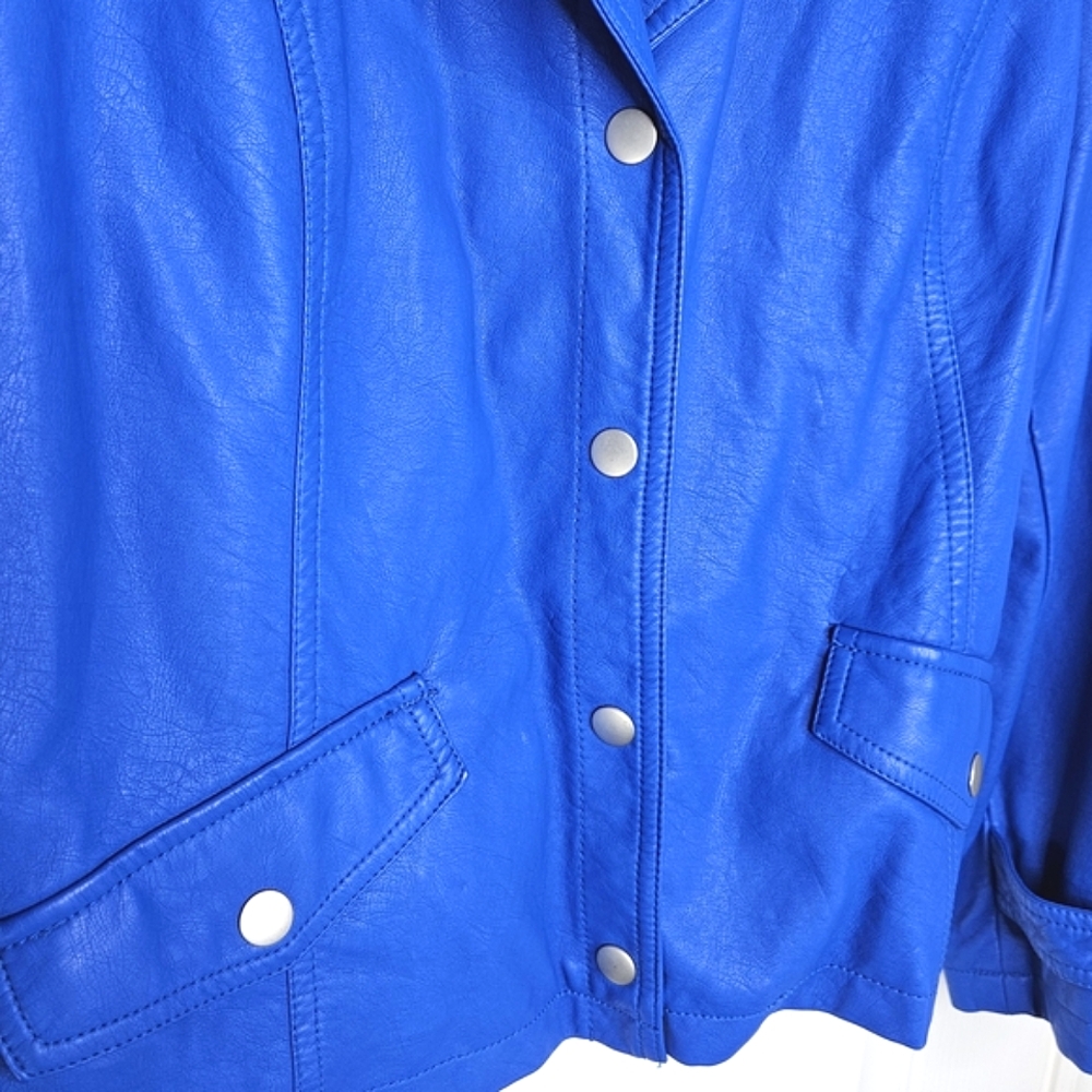Northern Reflections Women's Royal Blue Moto Jacket Faux Leather Size S Petite - Picture 6 of 16